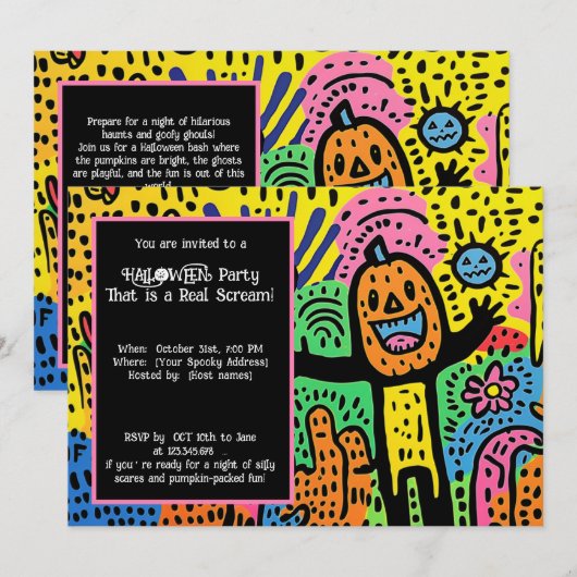 Halloween Ghoul Doodle Extravaganza Kaart (Voorkant / Achterkant)