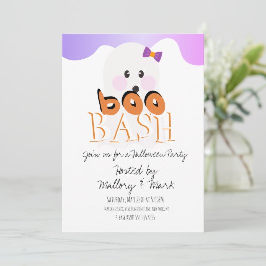 Halloween Ghoul Ghost Party Boo Bash Uitnodiging (Staand voorkant)