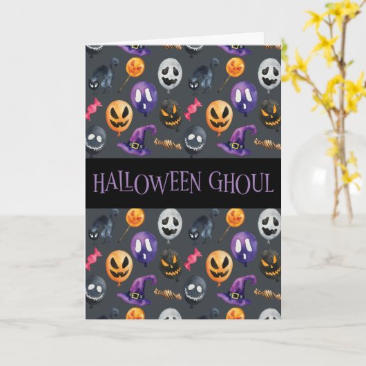 "Halloween Ghoul" Gray Halloween Pattern Kaart (Gele Bloem)