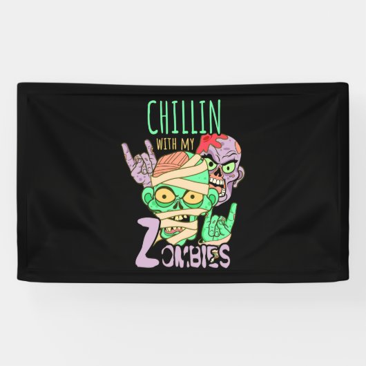 Halloween Gift | Chillin met mijn vrienden Spandoek (Horizontaal)