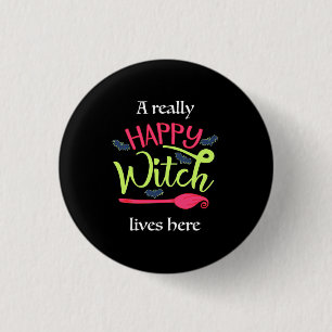 Halloween Gift Een echt gelukkige heks hier Ronde Button 3,2 Cm