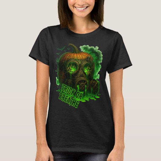 Halloween giftige pompoen gasmasker eng griezelig t-shirt (Voorkant)