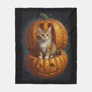 Halloween Ginger Tabby Kitten Leven in een pompoen Fleece Deken