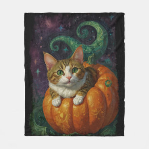 Halloween Ginger & White Kitten Rijden een pompoen Fleece Deken
