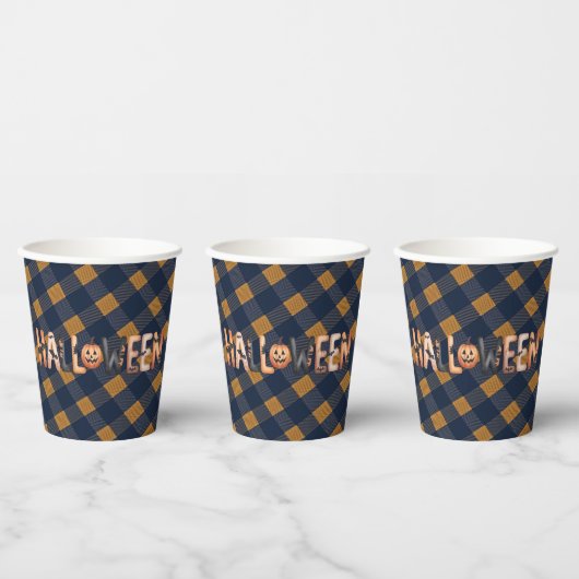 Halloween Gingham Lettering Papieren Bekers (Multi)