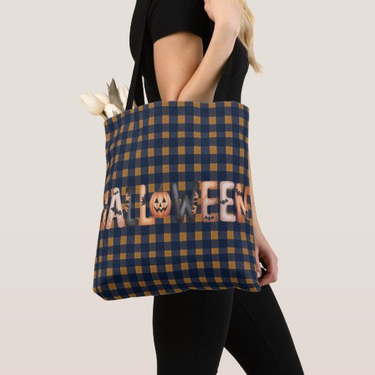 Halloween Gingham Lettering Tote Bag (Dichtbij)