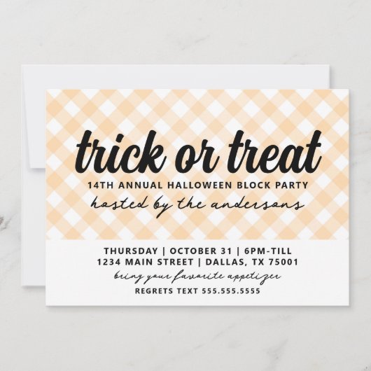 Halloween Gingham Party Kaart (Voorkant)
