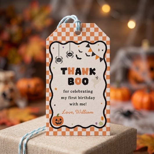 Halloween Gingham Verjaardag Gift Tags Cadeaulabel
