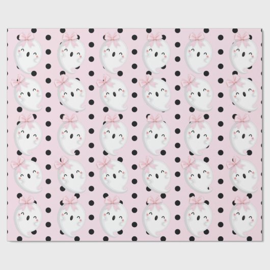 Halloween Girl Birthday Pink Black Polka dot Ghost Cadeaupapier (Vlak)