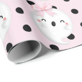 Halloween Girl Birthday Pink Black Polka dot Ghost Cadeaupapier (Rol Hoek)