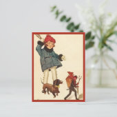 Halloween Girl en Dachshund Chase Devil Briefkaart (Staand voorkant)