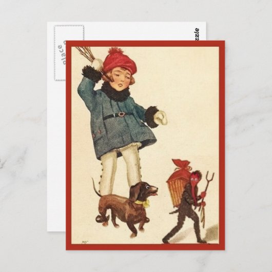 Halloween Girl en Dachshund Chase Devil Briefkaart (Voorkant / Achterkant)