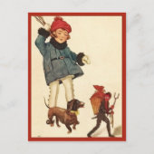 Halloween Girl en Dachshund Chase Devil Briefkaart (Voorkant)