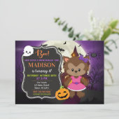 Halloween Girl Weerwolf Verjaardag Uitnodiging (Staand voorkant)