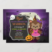 Halloween Girl Weerwolf Verjaardag Uitnodiging (Voorkant / Achterkant)