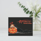  Halloween Girl Witch en Pumpkin Briefkaart (Staand voorkant)