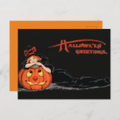  Halloween Girl Witch en Pumpkin Briefkaart (Voorkant / Achterkant)