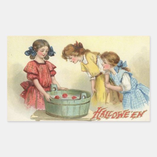 Halloween Girls Bobbing for Apples  Rechthoekige Sticker (Voorkant)