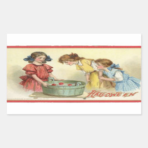 Halloween Girls Bobbing for Apples Rechthoekige Sticker