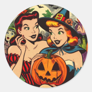  Halloween Girls Comics Ronde Sticker