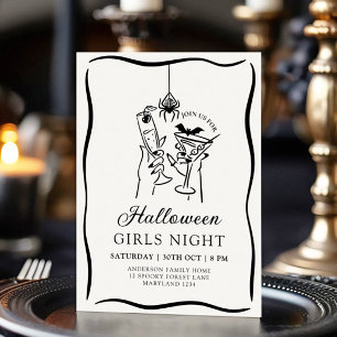 Halloween Girls Night Hand getrokken uitnodiging
