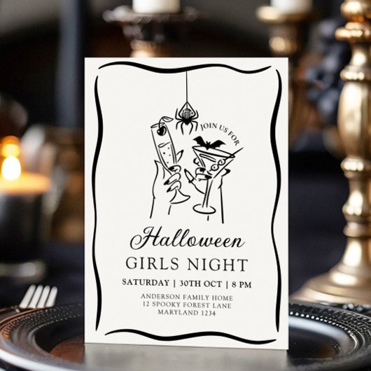Halloween Girls Night Hand getrokken uitnodiging
