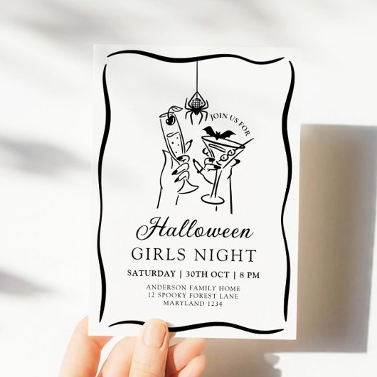 Halloween Girls Night Hand getrokken uitnodiging