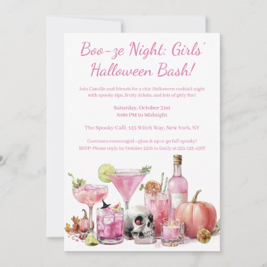 Halloween Girls Night Out | Roze Cocktail Party Kaart (Voorkant)