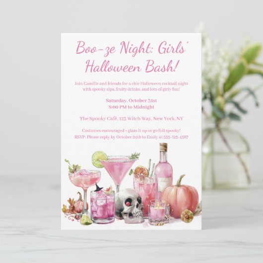 Halloween Girls Night Out | Roze Cocktail Party Kaart (Staand voorkant)