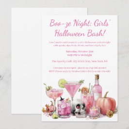 Halloween Girls Night Out | Roze Cocktail Party Kaart