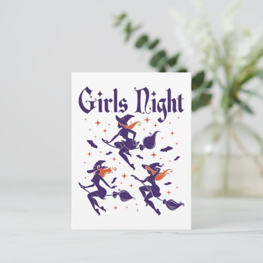 Halloween Girls Night Out Witches on Broomsticks Briefkaart (Staand voorkant)