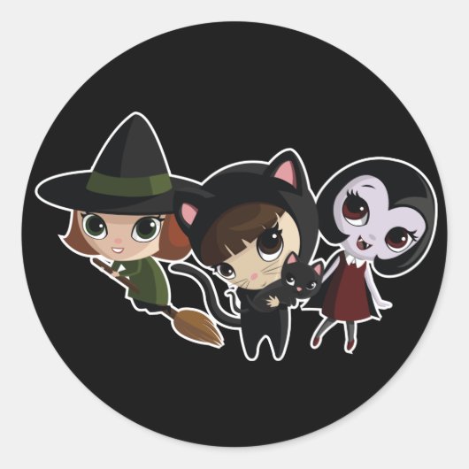 Halloween Girls Ronde Sticker (Voorkant)