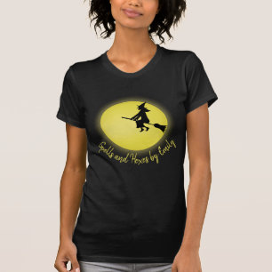 Halloween Girly Flying Witch Whimsical Full Moon T-shirt