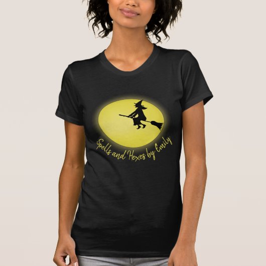 Halloween Girly Flying Witch Whimsical Full Moon T-shirt (Voorkant)