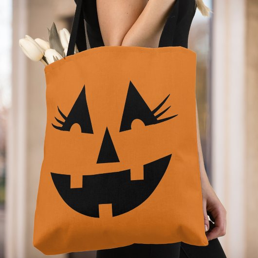 Halloween Girly Jack-O-Lantern Pumpkin Face Tote Bag
