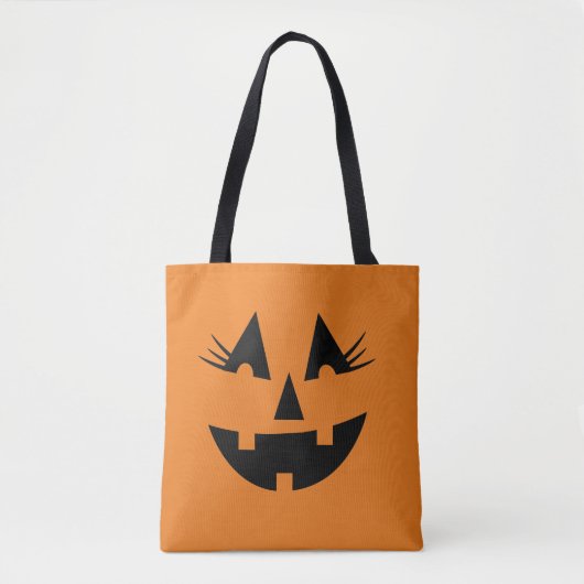 Halloween Girly Jack-O-Lantern Pumpkin Face Tote Bag (Voorkant)