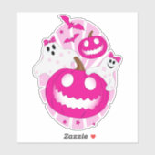 Halloween Girly Pink Ghosts en pompoenen Sticker (Vel)
