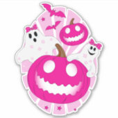 Halloween Girly Pink Ghosts en pompoenen Sticker (Voorkant)