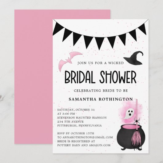 Halloween Girly Wyed Bridal Shower Invitation Kaart (Voorkant / Achterkant)