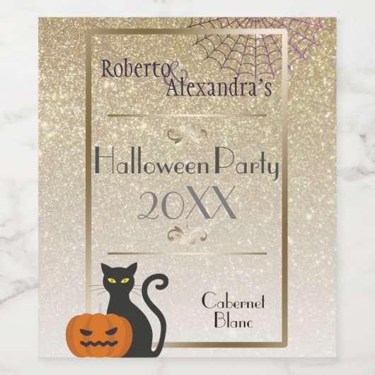 Halloween  Glam Gold Glitter White Wijn Etiket (Enkel label)