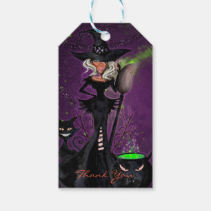 Halloween Glam Heks in Zwart Groen Paars Favor Cadeaulabel