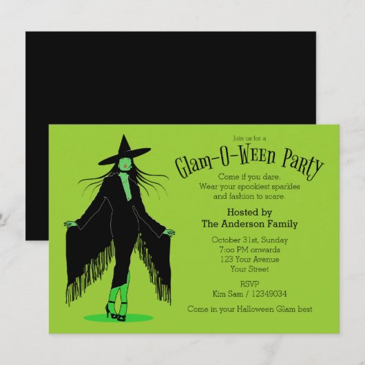 Halloween Glam Witch Party Kaart (Voorkant / Achterkant)