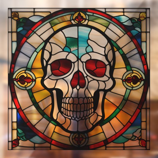 Halloween Glas in lood Mozaïek Schedel Kleurrijk Raamsticker (Vel 2)