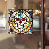 Halloween Glas in lood Mozaïek Schedel Kleurrijk Raamsticker