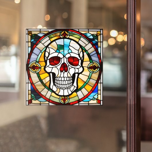 Halloween Glas in lood Mozaïek Schedel Kleurrijk Raamsticker