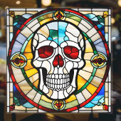 Halloween Glas in lood Mozaïek Schedel Kleurrijk Raamsticker