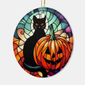 Halloween Glas in lood zwarte kat pompoen Keramisch Ornament (Links)