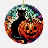 Halloween Glas in lood zwarte kat pompoen Keramisch Ornament (Achterkant)