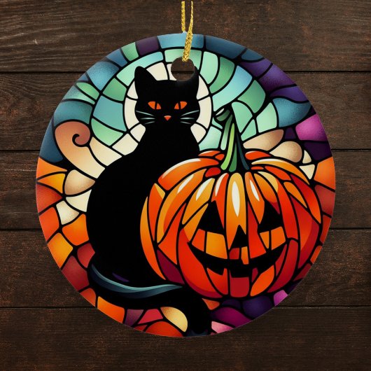 Halloween Glas in lood zwarte kat pompoen Keramisch Ornament
