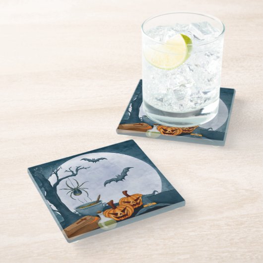 Halloween Glazen Onderzetter (Schuin)